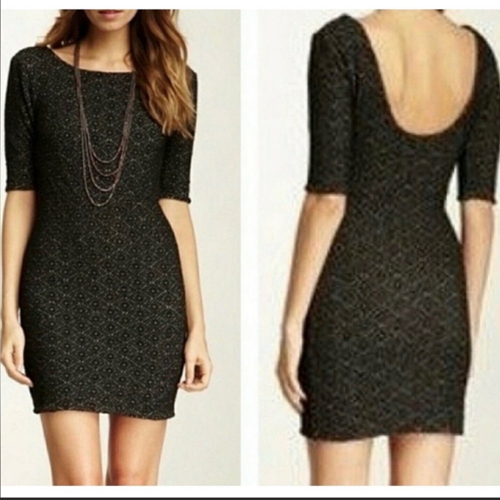 Free People Dress Lady Pucker Bodycon Stretch Low Back Textured Short Sleeve